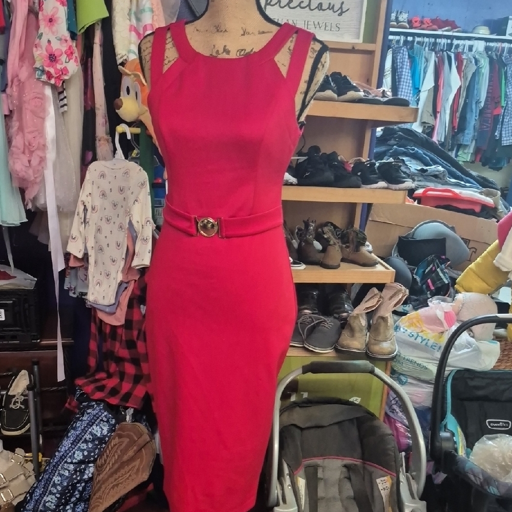 Guess Red Belted Midi Dress